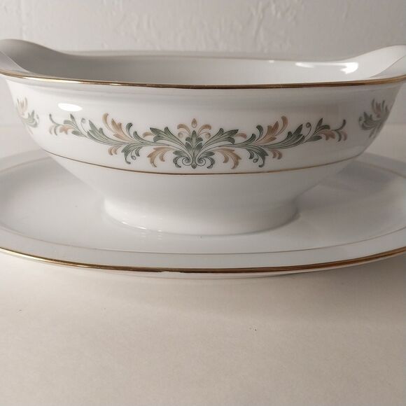 Noritake BARCELONA 6673 Gravy Boat Attached Base Gold Trim Discontinued - Picture 7 of 10